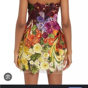 Oscar de la Renta Red and Purple Strapless Fit and Flare Midi Dress